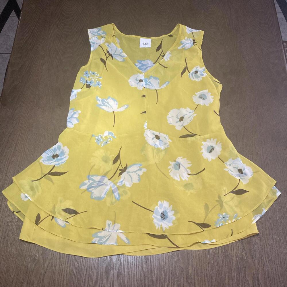 Cabi Women's Yellow Floral Dazzle Top Blouse Cami Lined #3782 Size Small